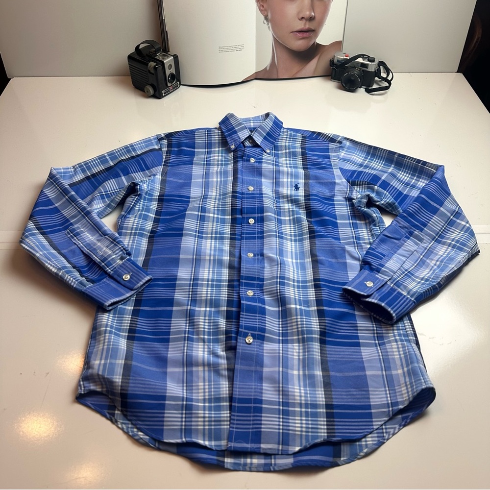 Polo Ralph Lauren Blue Plaid Button Down Shirt Cotton Preppy Casual Layering